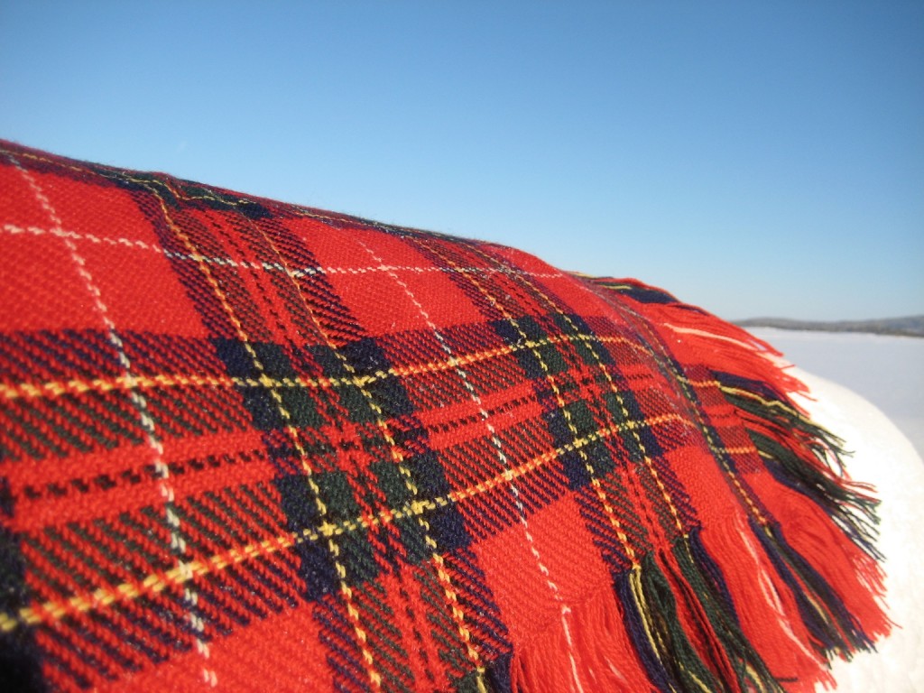 A red shawl on the snow.